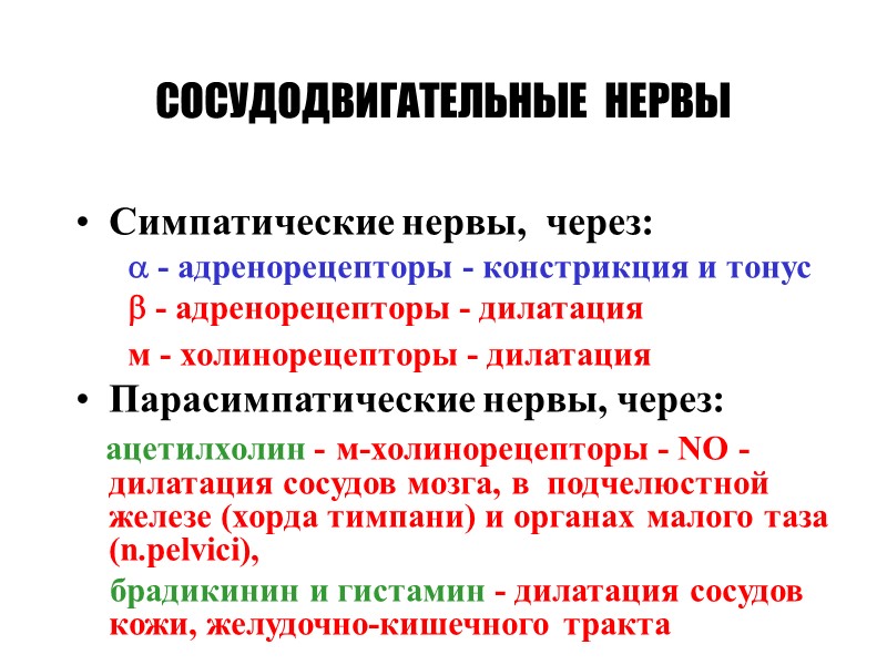 СОСУДОДВИГАТЕЛЬНЫЕ  НЕРВЫ Симпатические нервы,  через:       